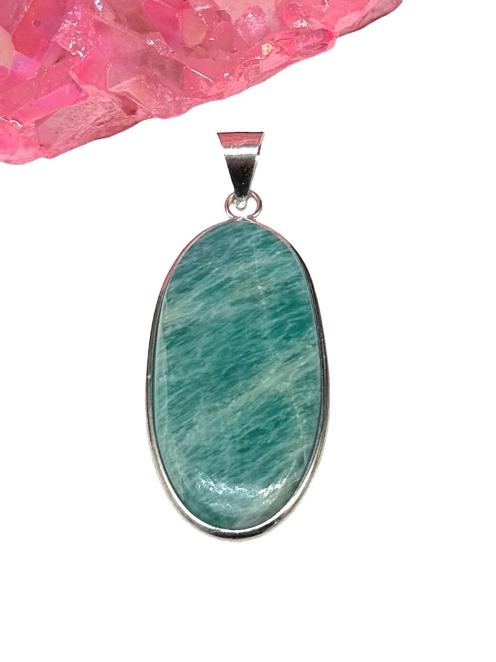 Amazonite Necklace Pendant 925 Sterling Silver Overlay Oval Chunky